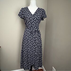 LOFT Navy Floral Midi Wrap Dress